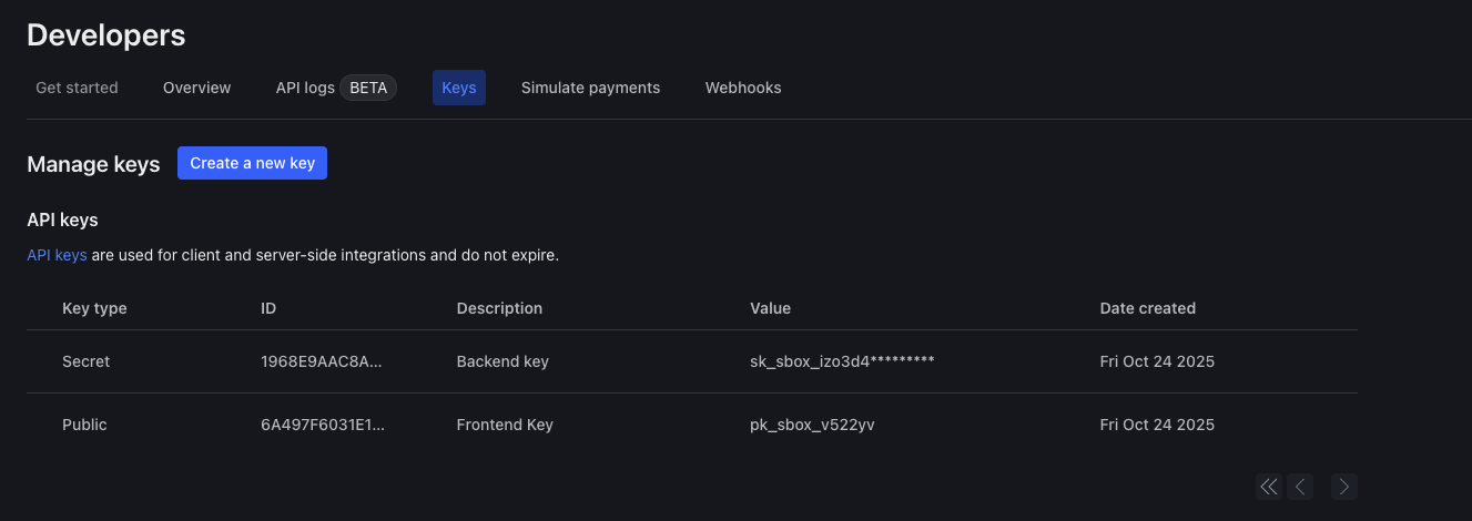 Checkout.com Developer Keys