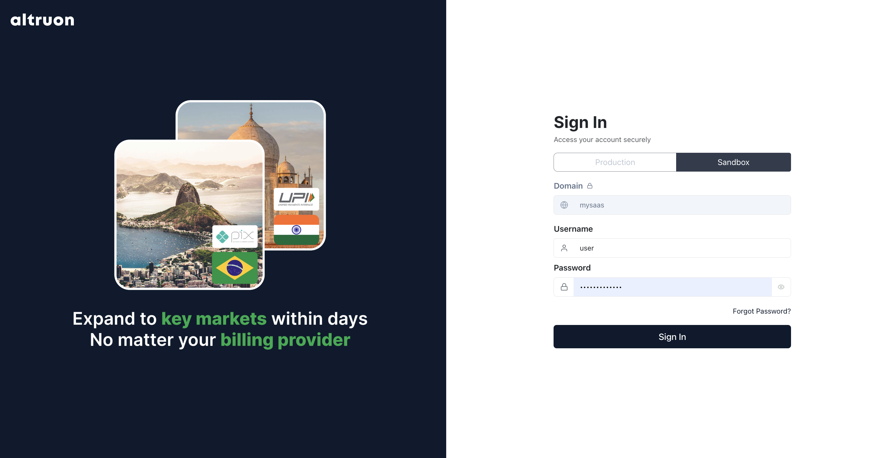 Sandbox Login Page